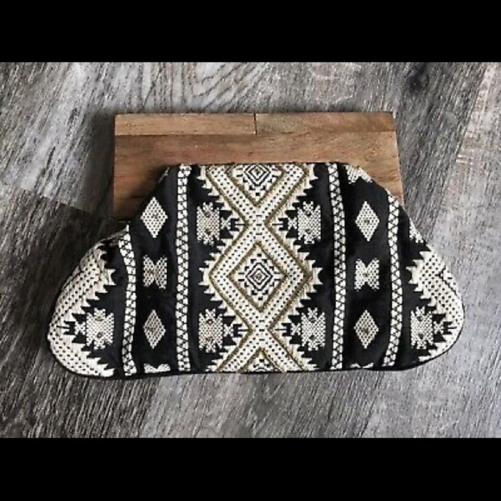 CJLA Bali Woven & Wood Clutch